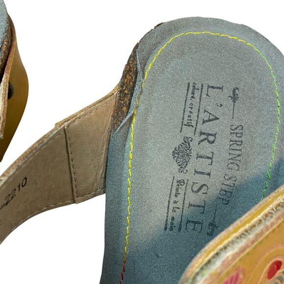 Spring Step L'Artiste Colorful Wedge Sandals Women's 40 (US 9) Floral Leather - Picture 6 of 7
